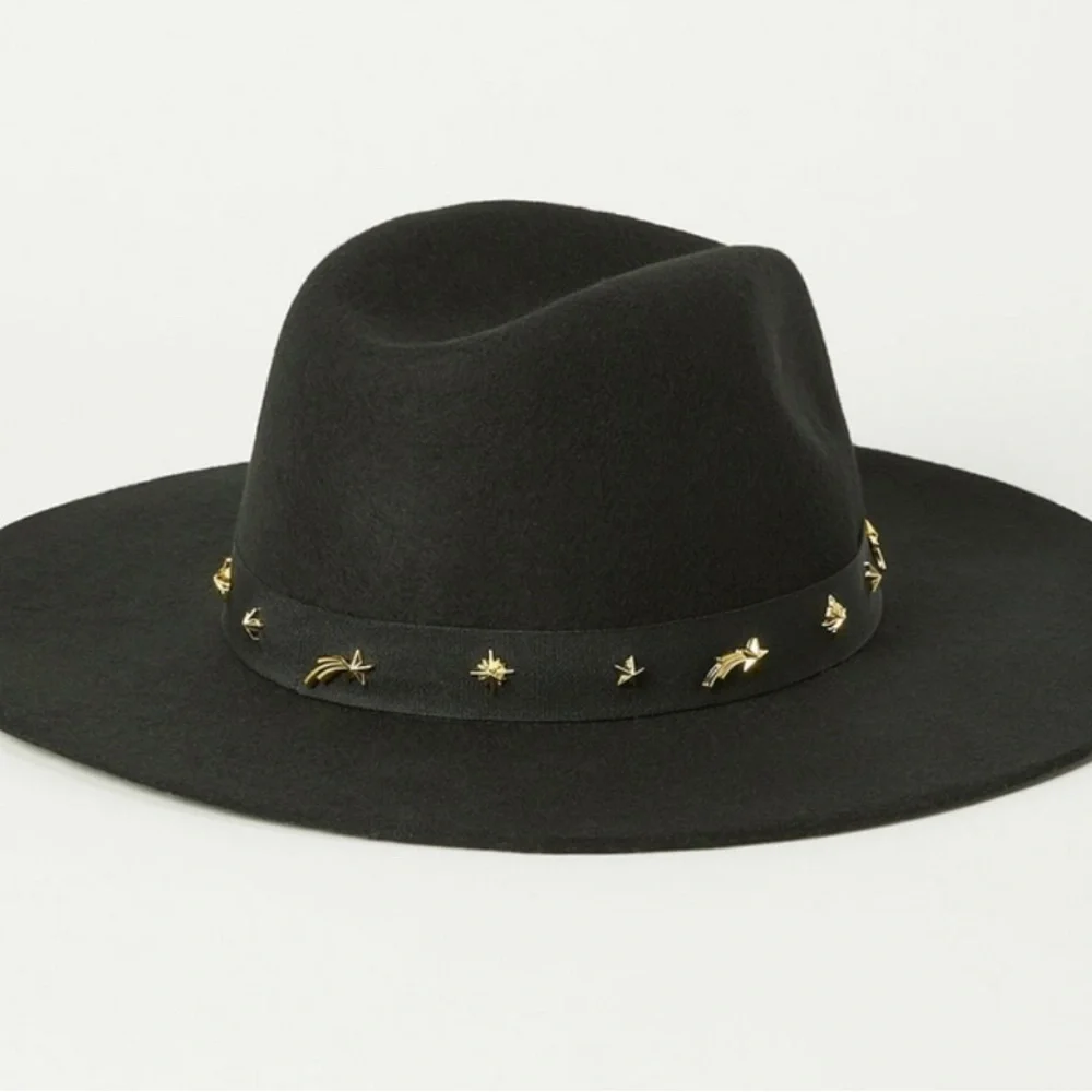 Lucky Brand  Gold Charm Ranger Hat. 100% Wool. Black w/ Black Ribbon. One Size